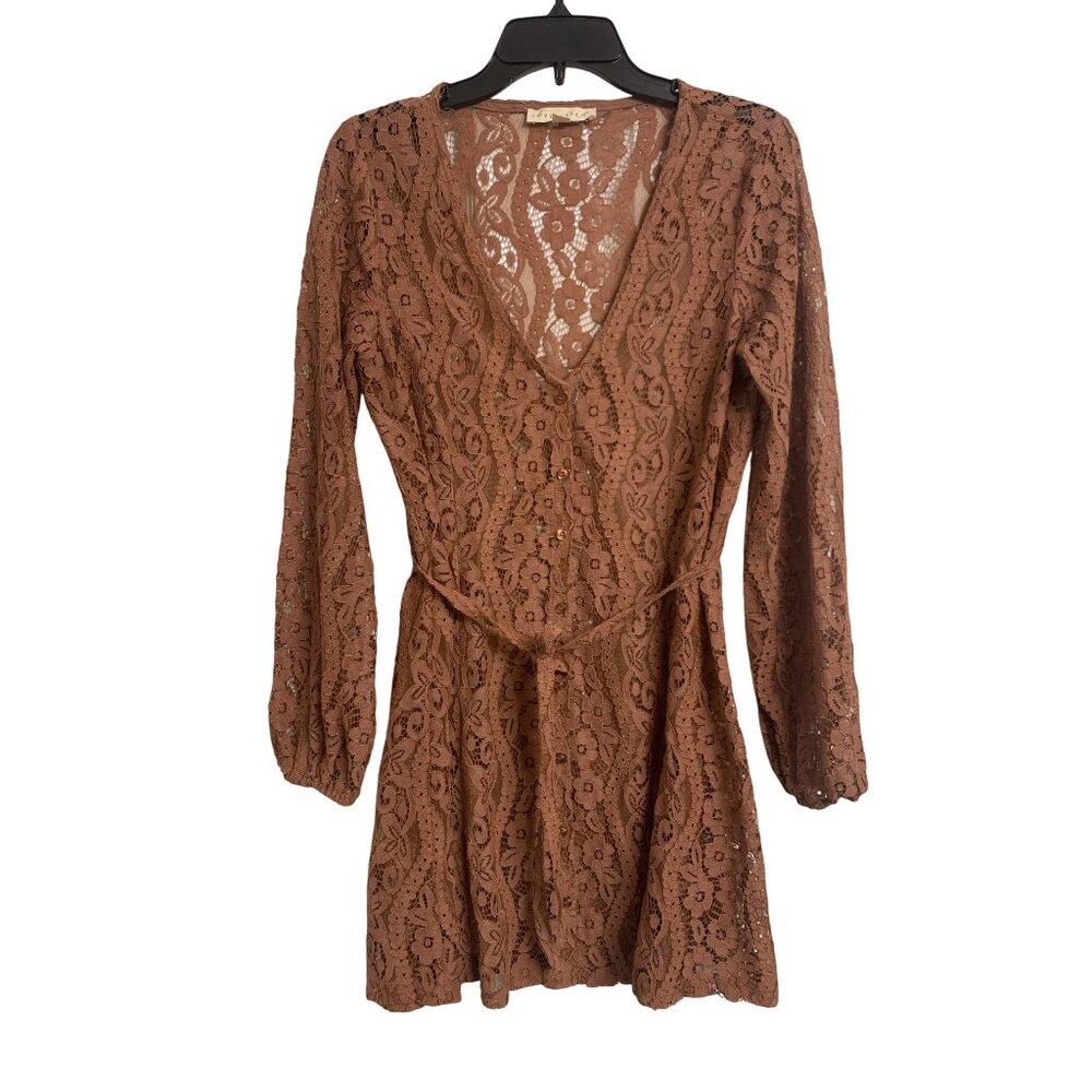 Lovestitch Sheer Lace Button-Up Feminine Midi Dress Size M